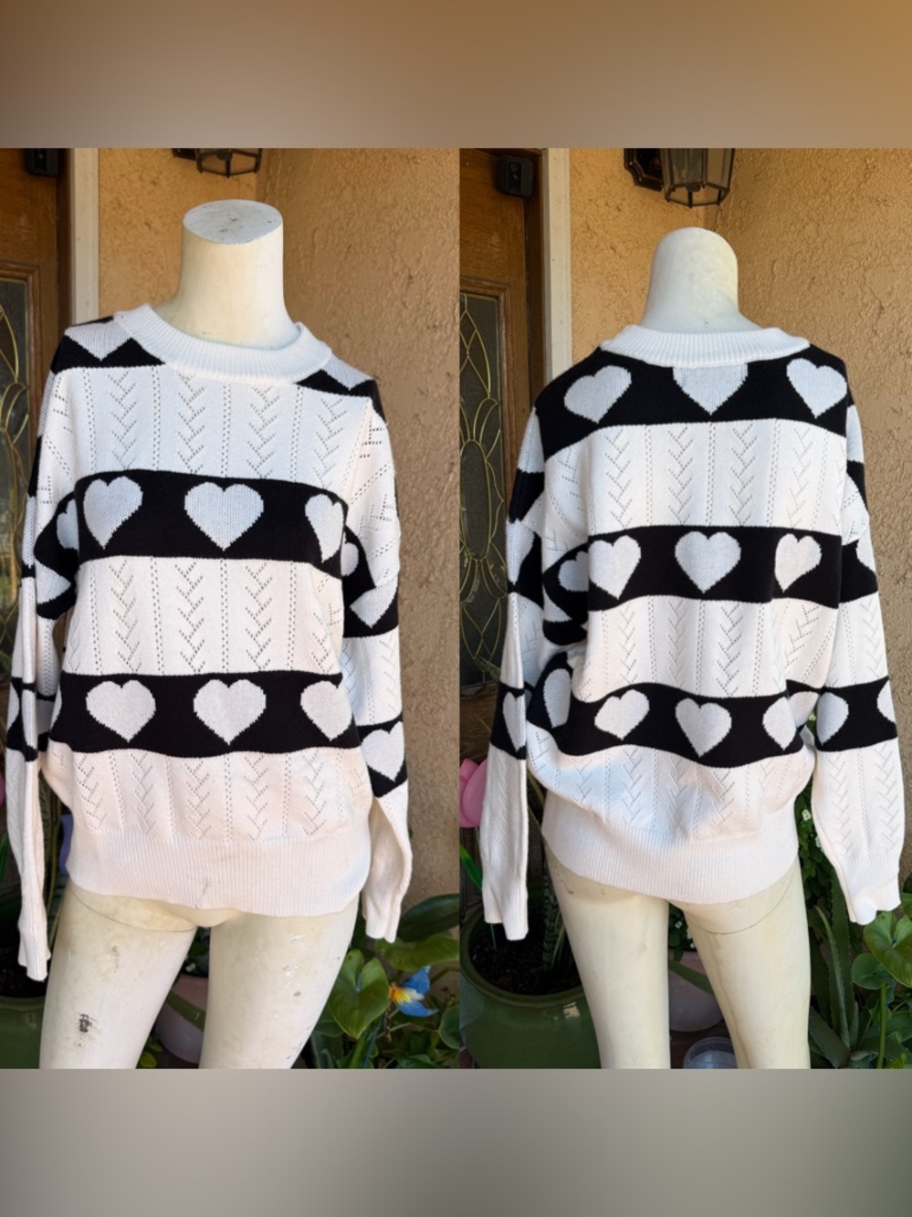 Cherie Collette Heart Pattern Knit Sweater LARGE